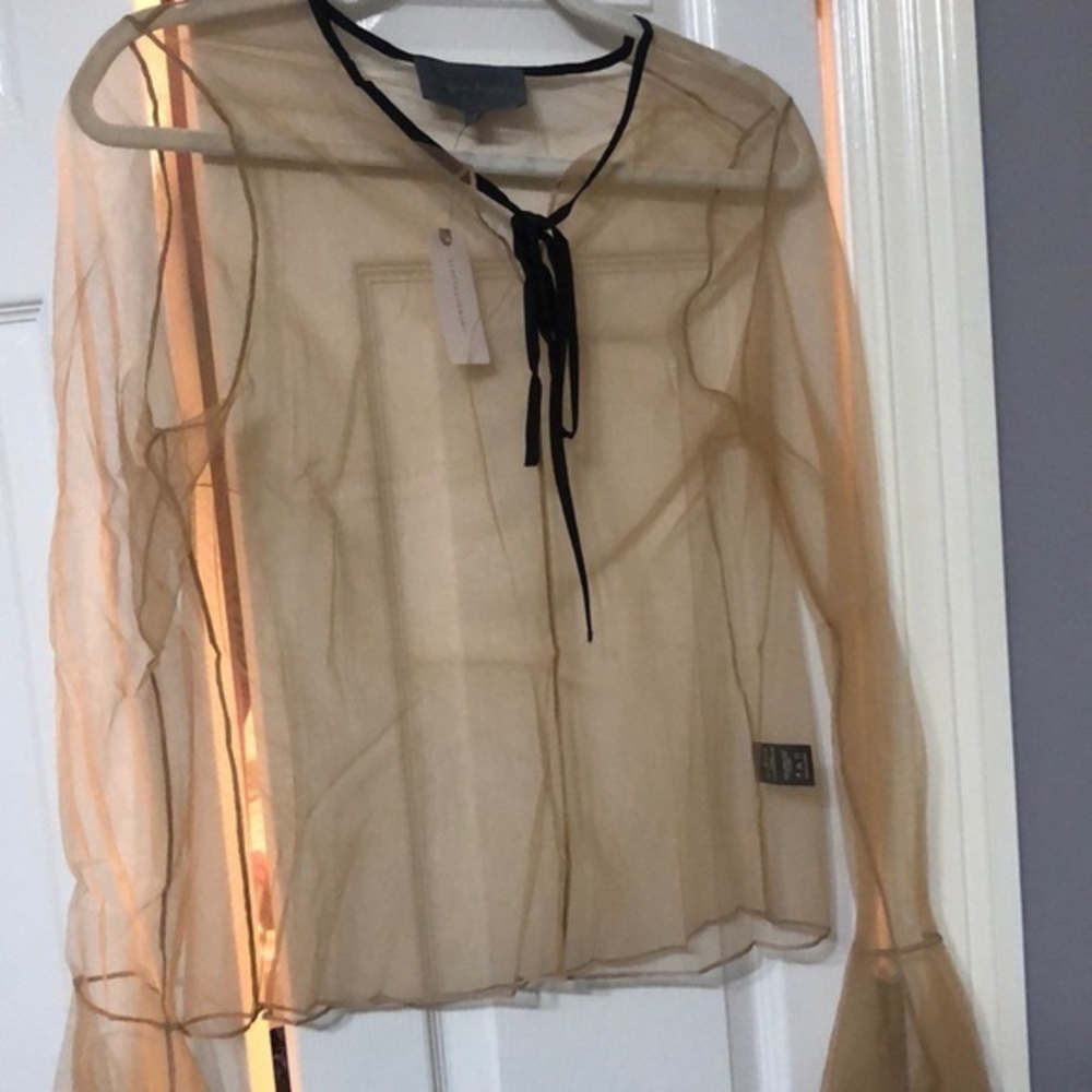 Anthropologie‎ size medium Tie neck neutral mesh blouse new with tags